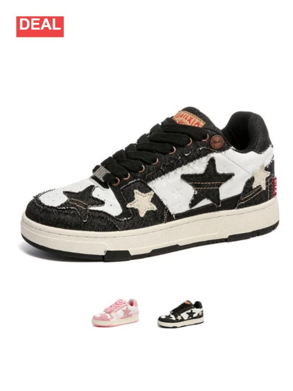 Platform Sneakers Vintage Star Patchwork Lace-Up Casual Skate Shoes